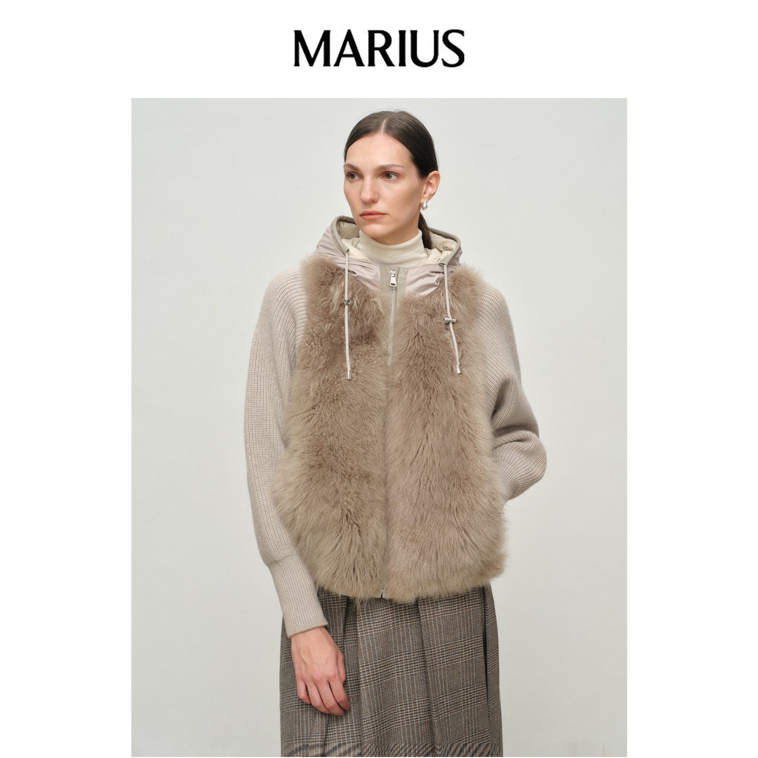 MARIUS"Omate设计系列"小羊肖恩山羊绒羊毛针织拼接连帽羽绒外套,女装/女士精品,羽绒服,淘宝优惠券,粉丝福利购,淘宝优惠卷