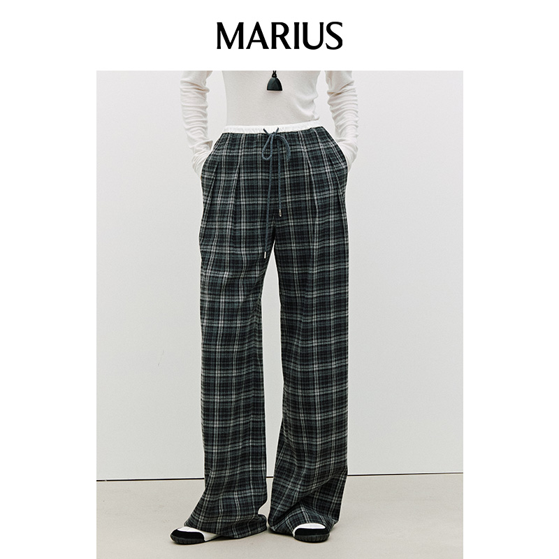 MARIUS格纹羊毛混纺休闲裤