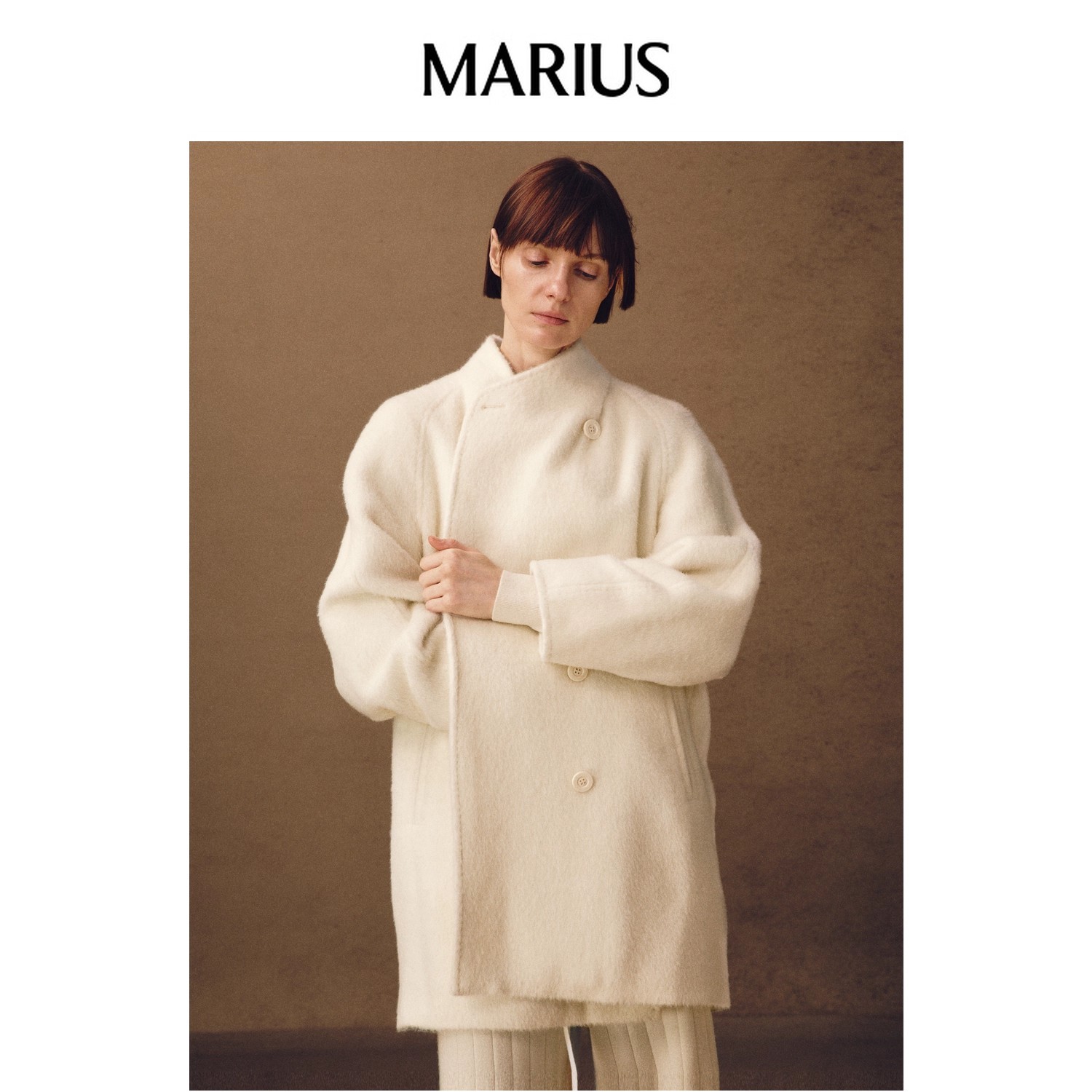 MARIUS经典款双排扣短款系带大衣