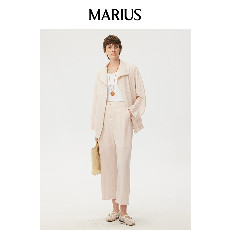 MARIUS"Offduty休闲系列"干丝夹克桑蚕丝低调奢华褶皱感外套长裤
