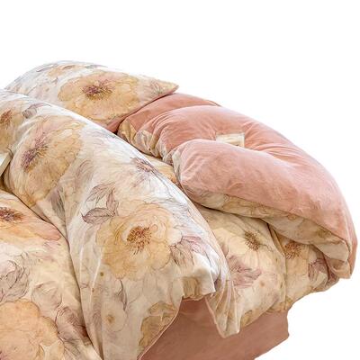 母婴级牛奶件绒四加套纯牛奶绒系棉磨毛厚高克重保暖被套四件套床