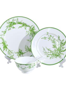 欧式家铃兰系列骨瓷OTX西餐牛排盘D酒店摆约台精简绿色礼致品套