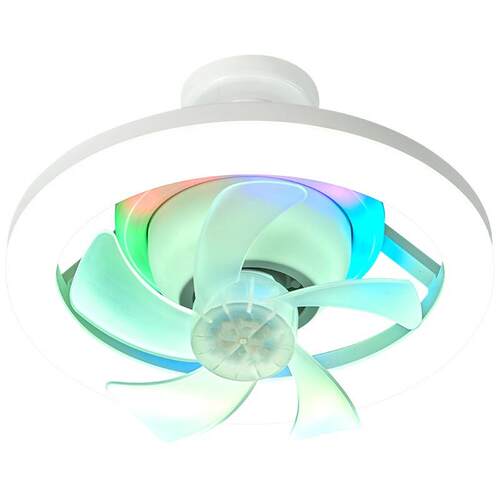 LED摇头遥控风扇灯e27螺口RGB幻彩卧室可调光60°吸顶吊扇