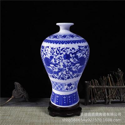 景花镇瓷陶摆件龙纹花瓷德花瓶青插器中式家居大VBP厅装饰工艺品