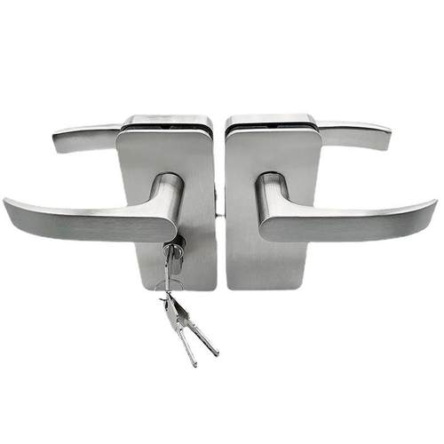 办公室玻璃门执手锁带拉手推拉双开门开孔无框玻璃隔断门锁