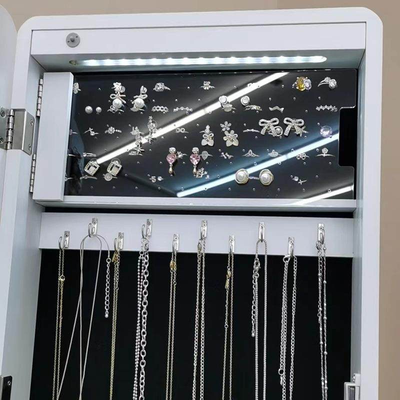 木质全身落地镜首饰柜收纳镜子家用卧室首饰储物带滑轮穿衣镜