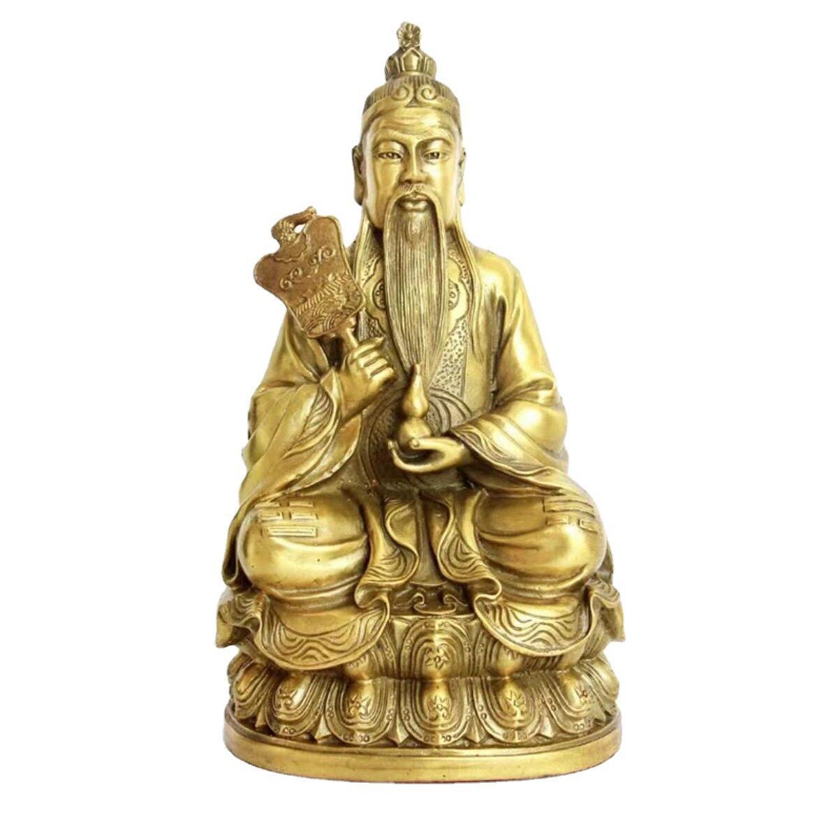 纯黄铜太上老君神像家用供奉太清道德天尊老子铜像大号祖师爷摆件