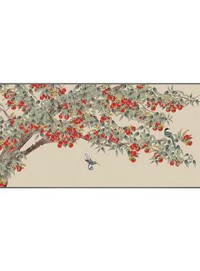 荔枝图客厅挂画沙发背景墙横幅装饰画新中式餐厅寓意好花鸟壁画框