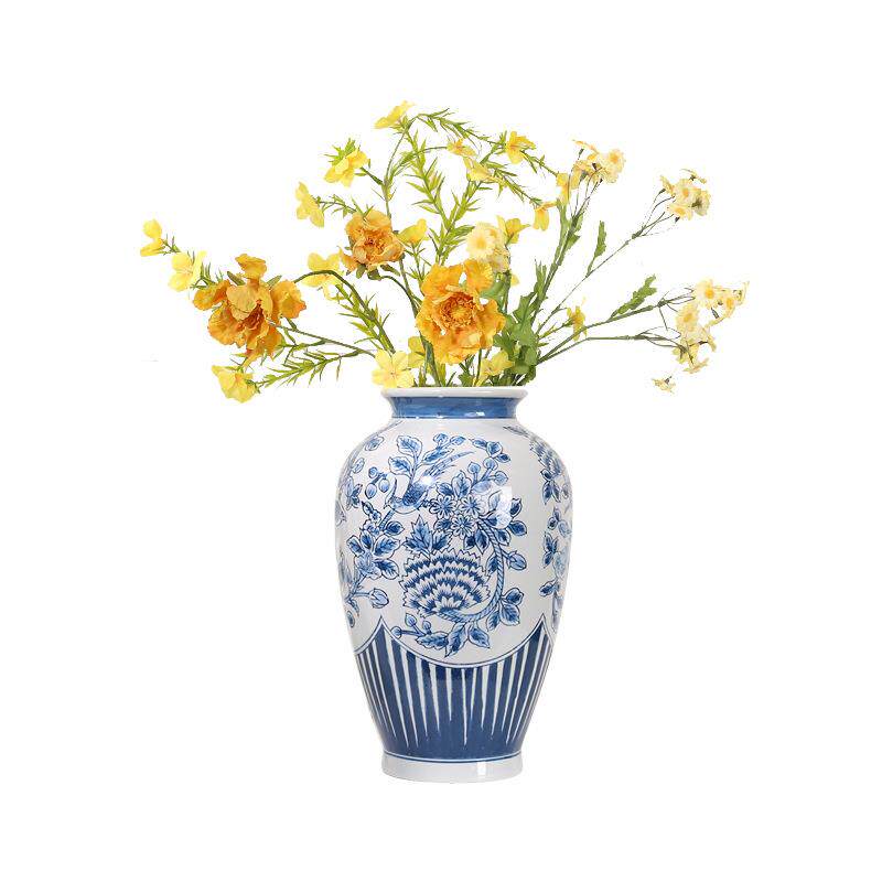 青花瓷石榴花鸟手绘陶瓷花瓶摆件样板房酒店民宿家居桌面插花器