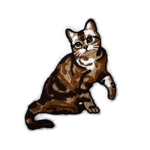 OEKO-TEX厂家立体硅胶章卡通刺绣贴魔术贴小猫咪补丁布贴毛线绣标