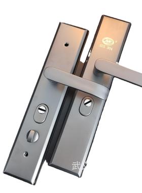 灰色不锈钢双拉簧门把手防盗门拉手入户门加厚面板机械门锁具