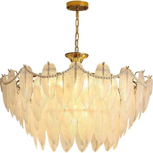 法式复古羽毛玻璃吊灯美式餐厅卧室客厅衣帽间设计五金玻璃灯具