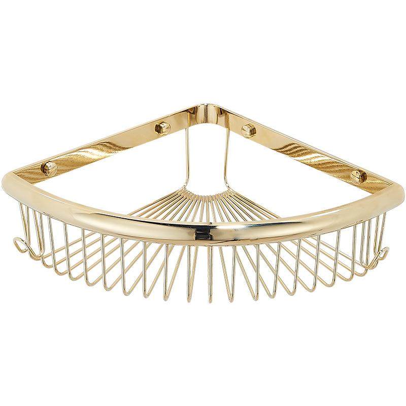 全铜浴室三角网篮卫生间免打孔沐浴露架厕所角架淋浴房转角置物架