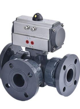 气动塑料三通球阀Q644F-10SUPVC塑料三通球阀防腐蚀耐酸碱三通