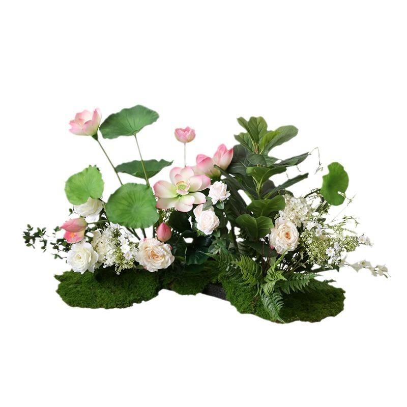 道具仿真荷花手感胶荷叶莲蓬假荷花池组合套装有棵树装饰摆件