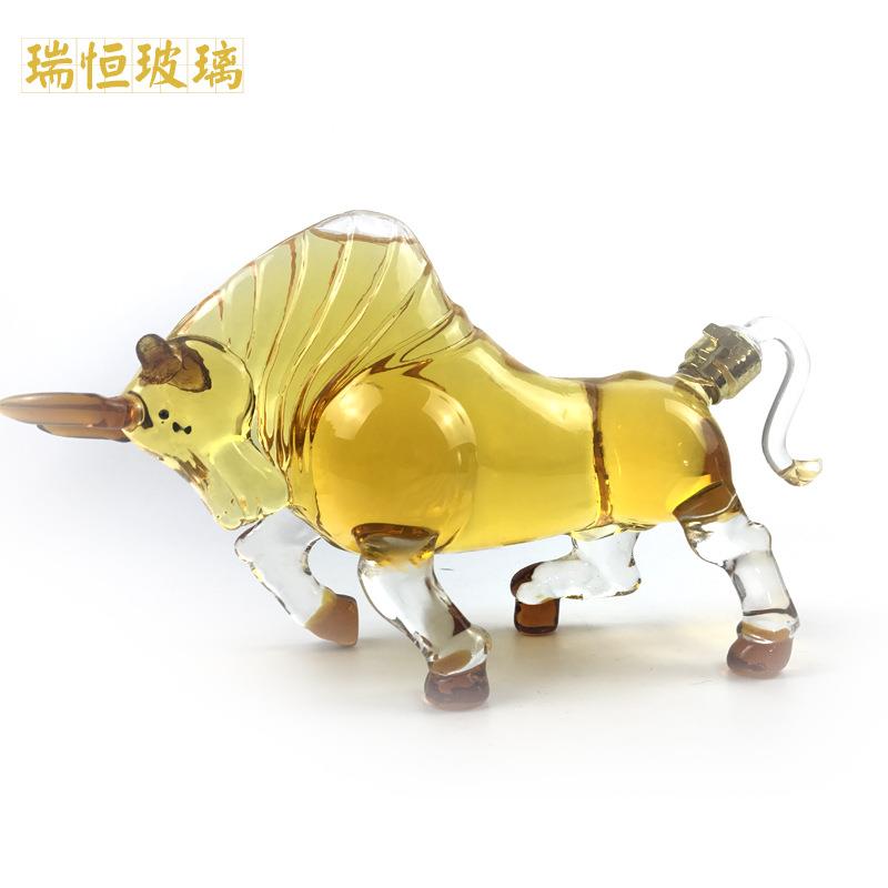 十二生肖牛瓶动物造型低头牛玻璃酒瓶500ml生肖牛泡酒瓶