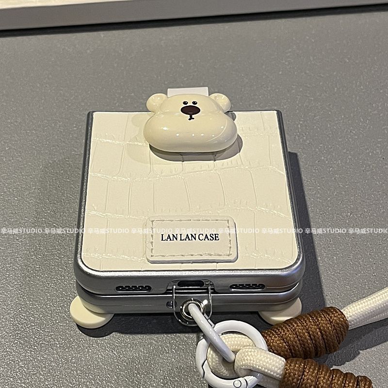 1250高级感皮纹小熊指环扣挂绳适用华为pocket2折叠屏手机壳p50po