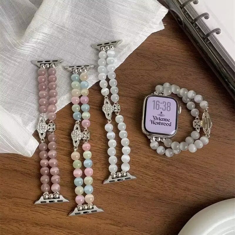 土星猫眼石弹力表带适用于苹果iwatchS10手表applewatch9代小米10