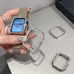 星光色镶钻保护套硬壳适用iwatch10表壳苹果987654代SE半包PC带钻