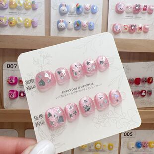 卡通纯手工儿儿童穿戴甲红色可爱爱心追光猫眼穿戴甲短款美甲贴