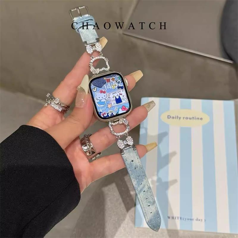 适用新款苹果S11表带kt猫拼皮小众iwatchS10/9/8se女款高颜值