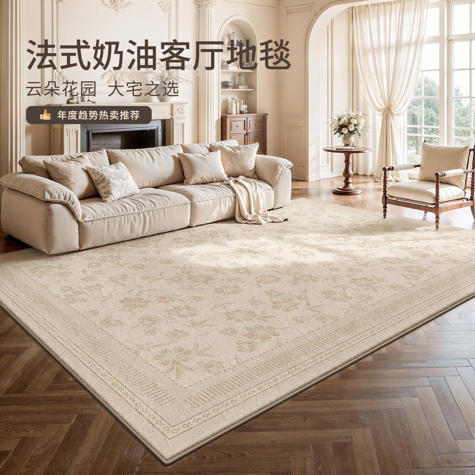 法式奶油风地毯客厅免洗可擦卧室床边毯免打理防水沙发茶几地垫
