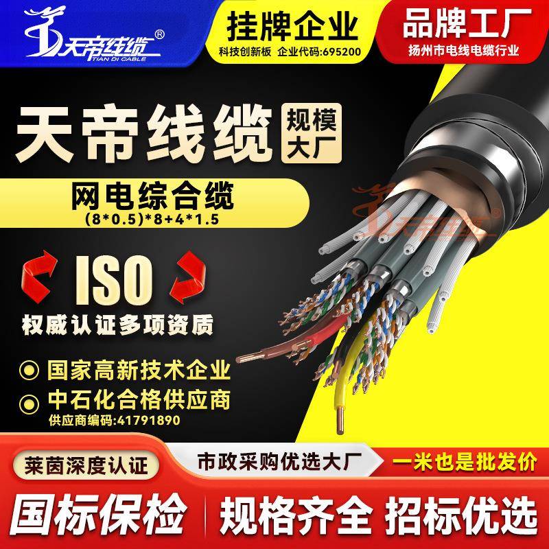 天帝铠装网电复合缆网线+电源线一体线4芯8芯二合一网络综合线缆