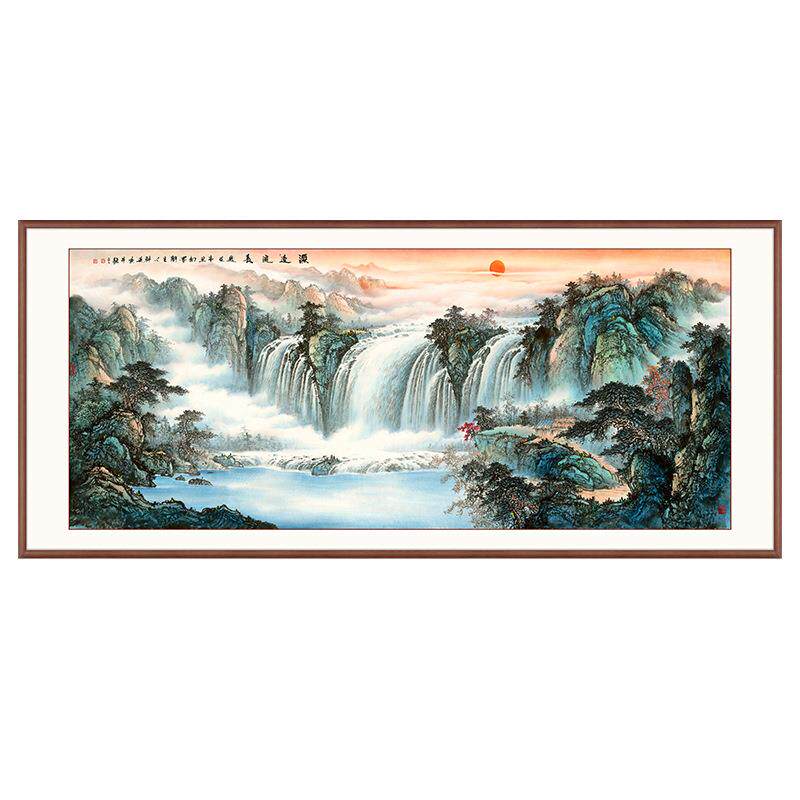 新中式风沙发背景墙装饰画巨幅大气山水招财画客厅壁画办公室挂画
