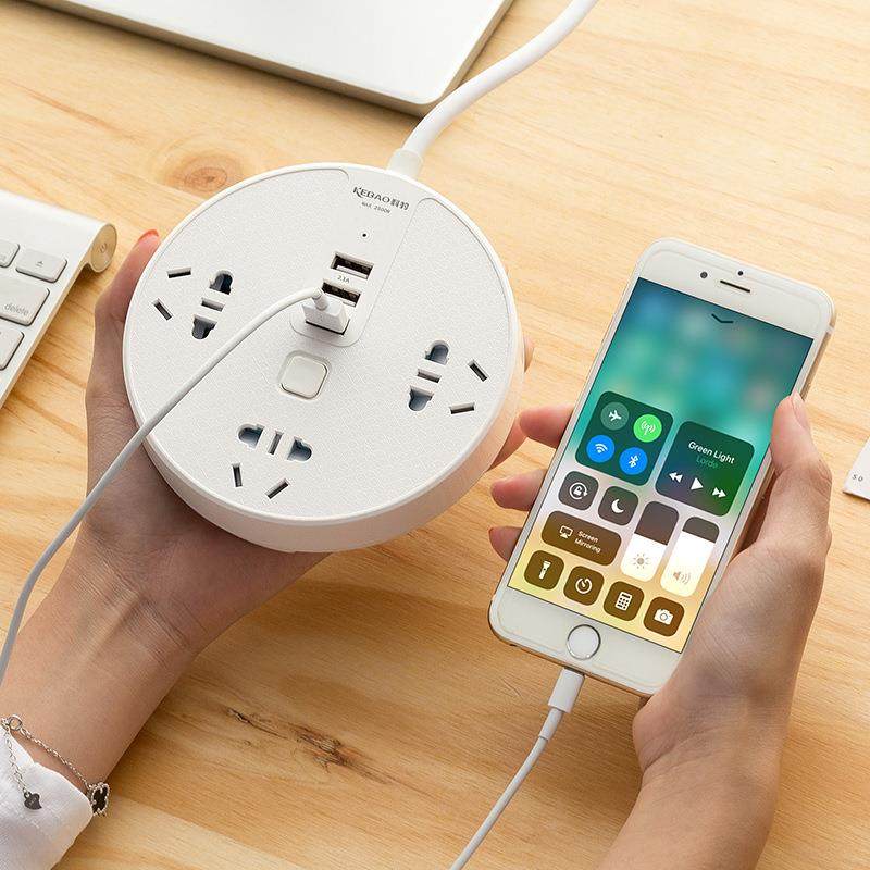 爬墙多功能大功率圆盘插座usb排插智能拖线板创意充电带线插板