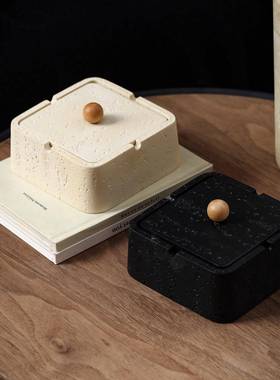 洞石创意烟灰缸家用客厅办公室带盖感防飞灰缸大气上档次