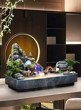 新款假山流水生h财摆件客厅玄关办公室风水轮鱼池循环水景开业乔