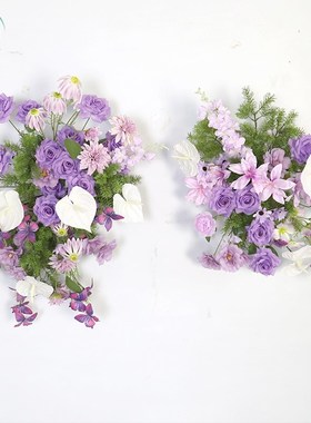 婚礼装饰紫色壁挂花艺 KT板墙面摄影背景布置仿真绢花挂花地排花