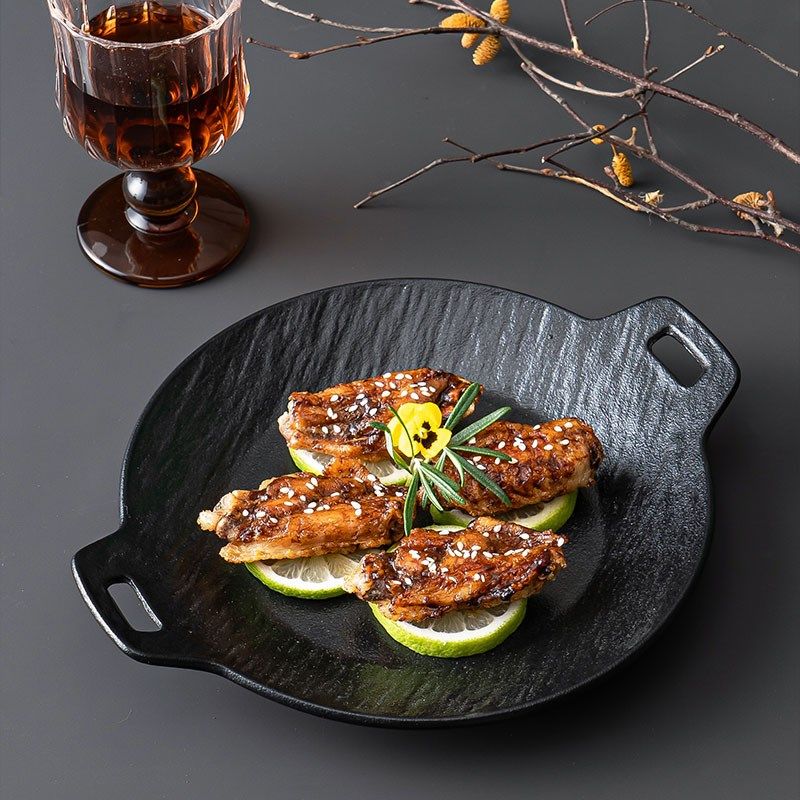 陶瓷釉下彩餐具盘子家用双耳盘多功能防烫热菜汤盘摆盘日式商用盘