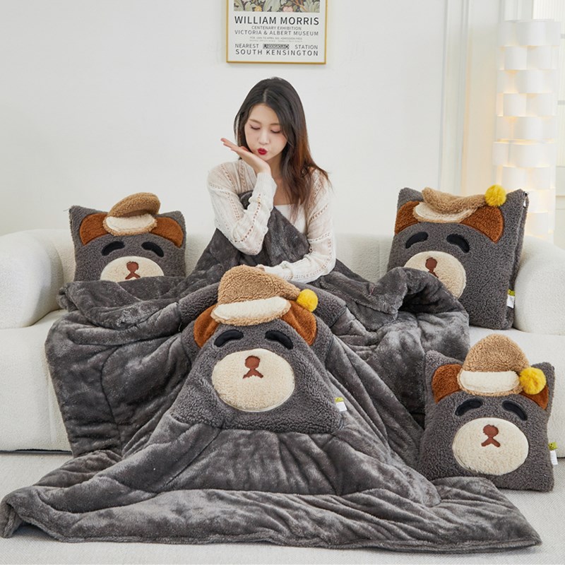 冬季新款加d厚保暖抱枕被子两用车载沙发靠垫枕头二合一办公室午