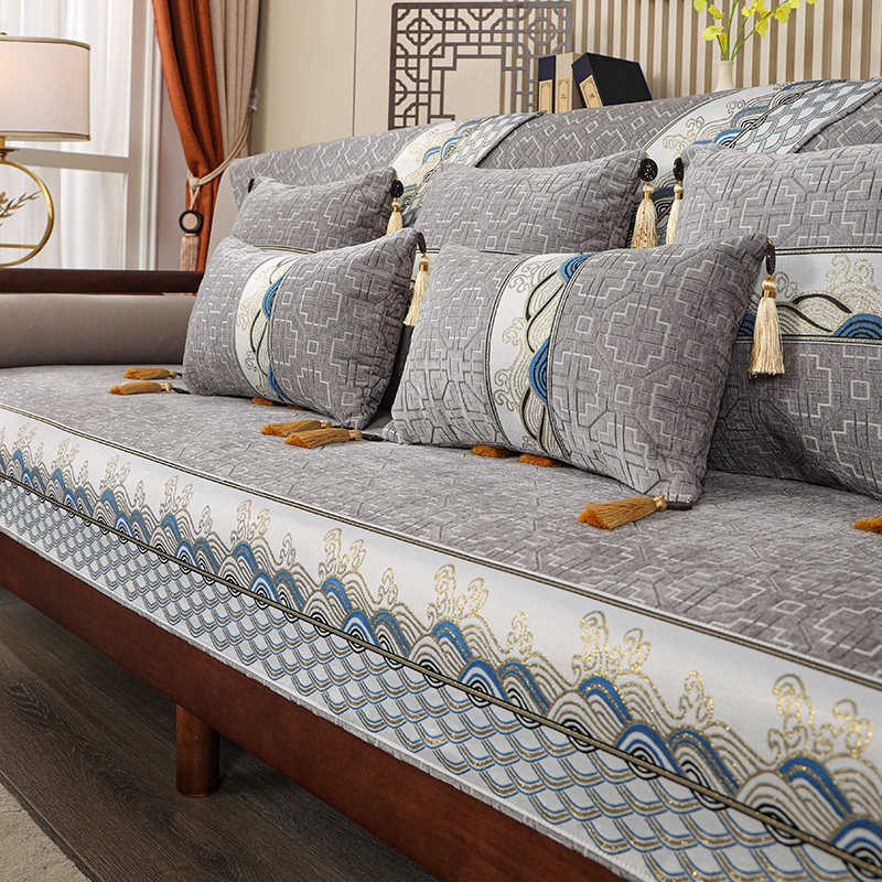 高档新中式沙发垫座垫中式实木四季通用坐垫子防滑沙发套罩盖布巾