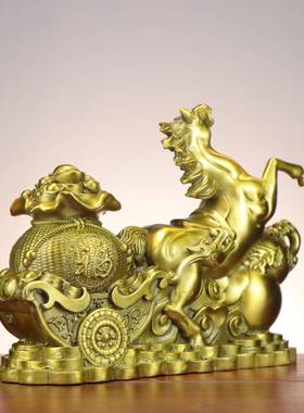 铜马摆件福禄马 钱袋马马拉车 家居店铺铜马摆件