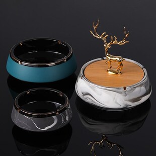 烟灰缸创意特大号陶瓷高级感档轻奢家用客厅办公室小众大理石烟缸