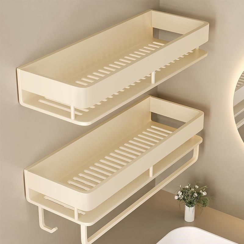 奶油风浴室架子置物架卫生间厕所洗漱台墙上壁挂免打孔防倾倒收纳