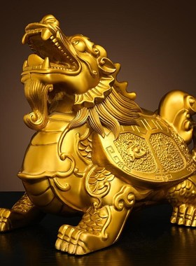 纯黄铜四象龙龟摆件四方神兽龙龟福禄四灵龙Q头龟七星四纹神霸下
