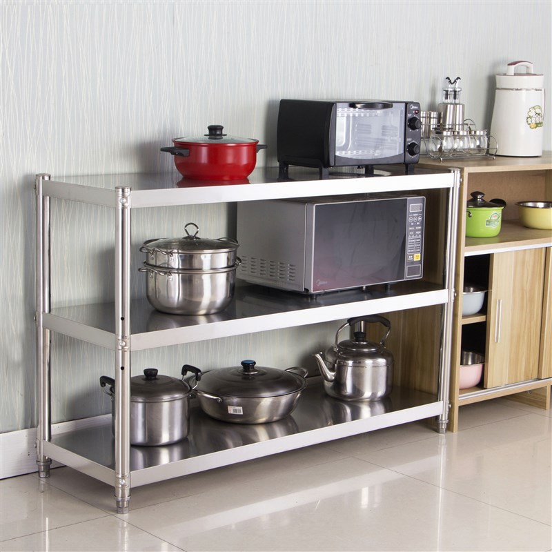 304不锈钢3层j厨房置物架锅碗架落地烤箱架家用货架微波炉架4定制