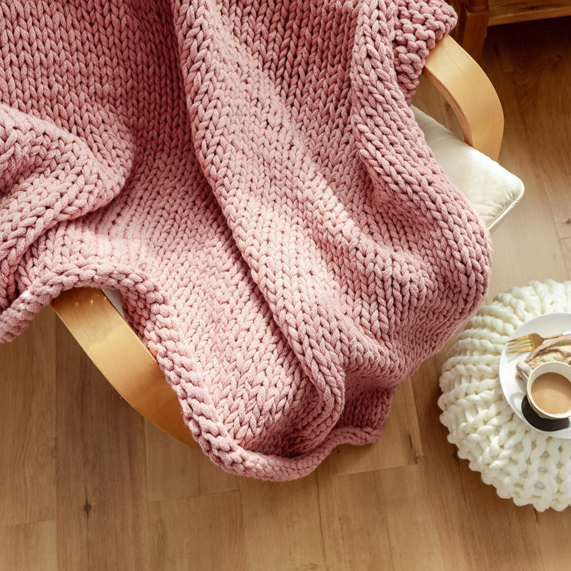 INS网c红粗线毯子手工编织针织毛线毯子沙发毯盖毯摄影道具装饰毯