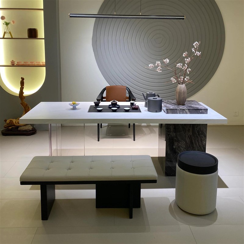 新中式岩板茶桌2j025新款高端实木茶台客厅办公室高级亚克力泡茶