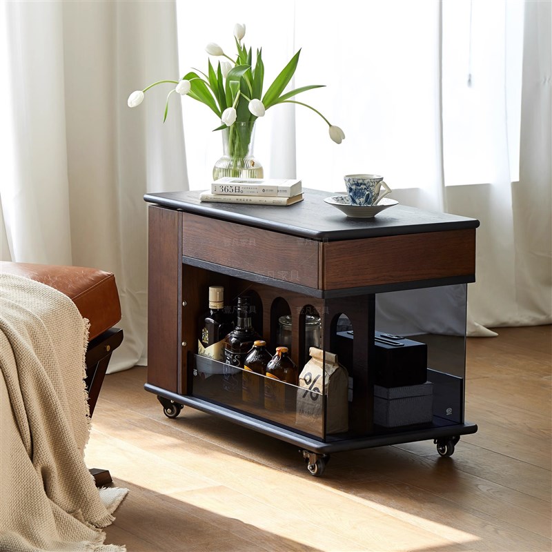 法式复古可移动实木边几沙发客厅升降旋I转边几家用床头置物架角