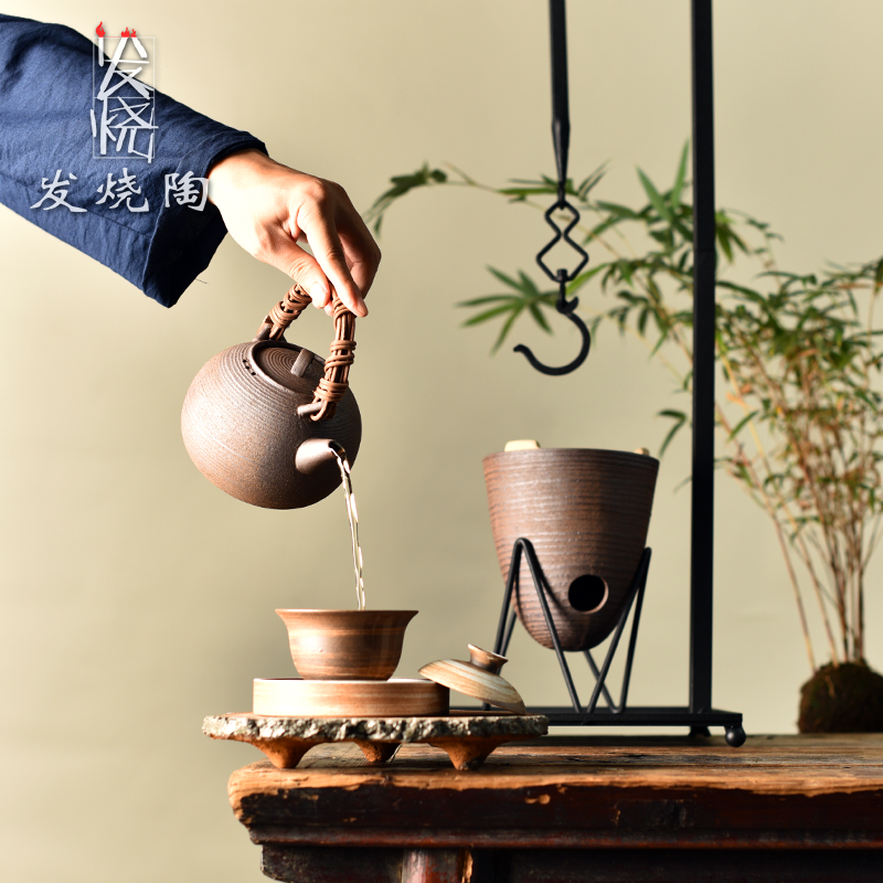 围炉煮茶器具全套自在钩打边x炉炭炉户外烧水提梁壶台式木炭煮茶