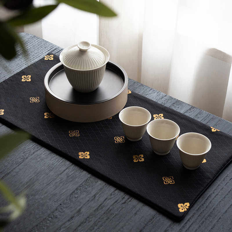 日式干泡茶席双层纯棉小号禅意复古迷你杯垫茶道配件桌旗茶巾桌垫
