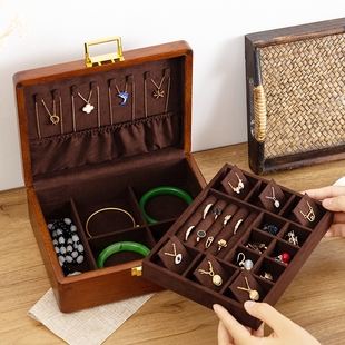 匠功夫纯实木首饰收纳盒木质带锁双层中式复古轻奢首饰盒子手饰盒