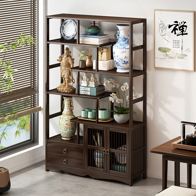 博古架实木中式茶柜置物架茶架子茶叶柜展示柜茶具架紫砂壶收纳架