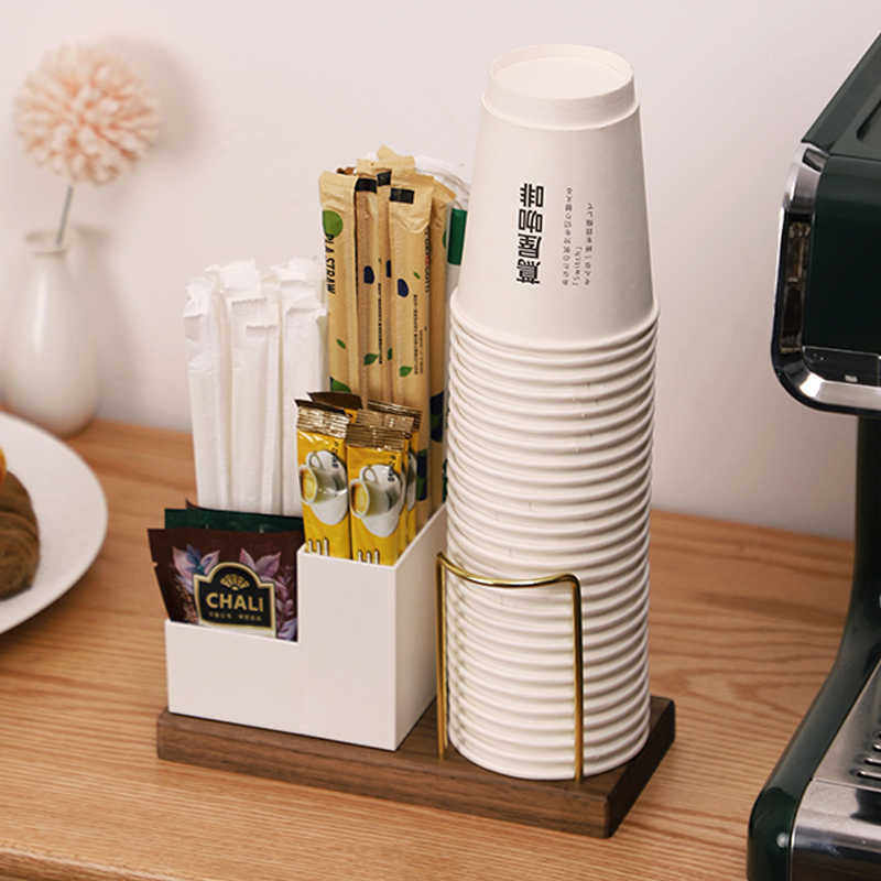 创意纸杯架一次性取杯器桌面纸杯子杯架咖啡杯糖包茶包收纳盒用
