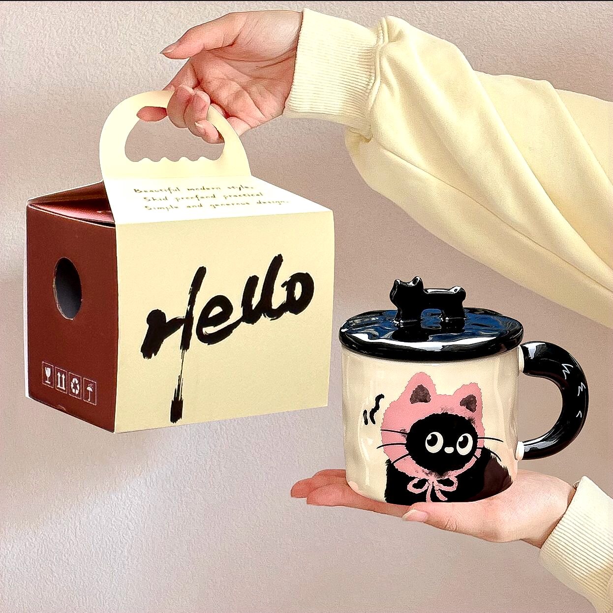 杯子女生日礼物女生可爱猫咪陶瓷马克杯带盖情侣水杯送闺蜜创意实