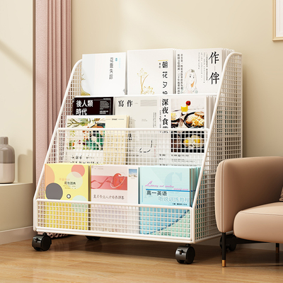 桌下书架落地置物架儿童绘本收纳架学生阅读架可移动带轮简易书柜
